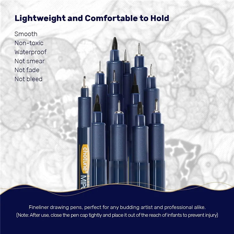 SAKURA Pigma Micron Pens Set of 12 Black Fineliner Marker