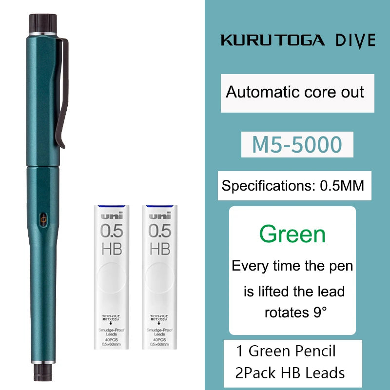 UNI Kuru Toga Dive Metallic Mechanical Pencil Limited Edition M5-5000 0.5mm Automatic Rotation Core