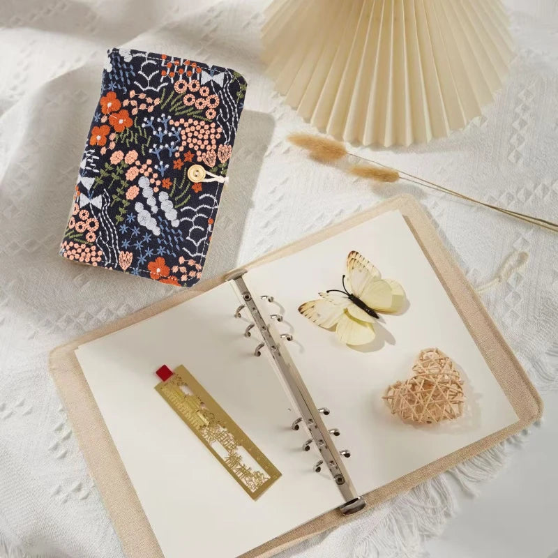 Notebook A5/A6 Loose Leaf Cotton and Linen Embroidered Cover 90 Sheets/180 Pages