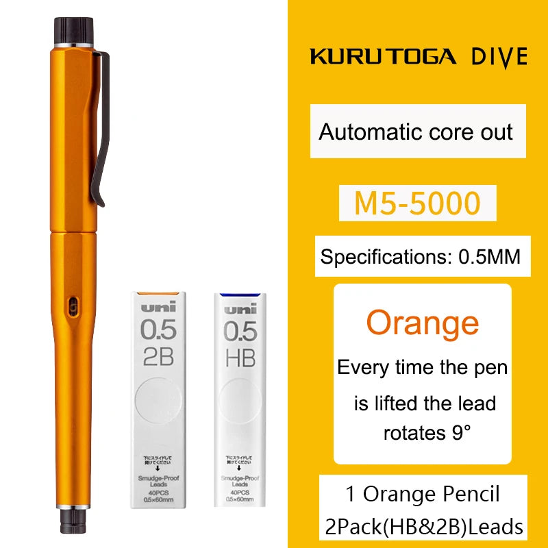 UNI Kuru Toga Dive Metallic Mechanical Pencil Limited Edition M5-5000 0.5mm Automatic Rotation Core