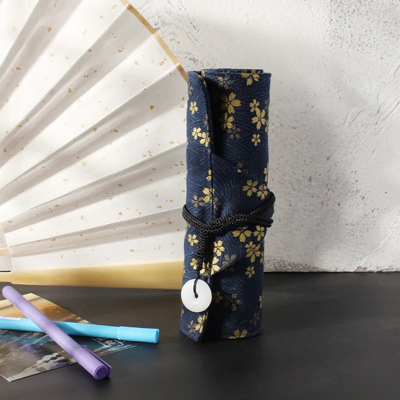 Pencil Case Japanese Retro Style Gold Foil Canvas