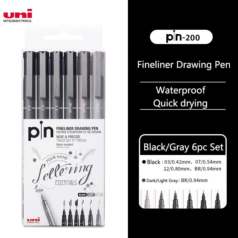 UNI PIN Gel Pen Fineliner Drawing Pin-200 Waterproof 0.25-0.94mm