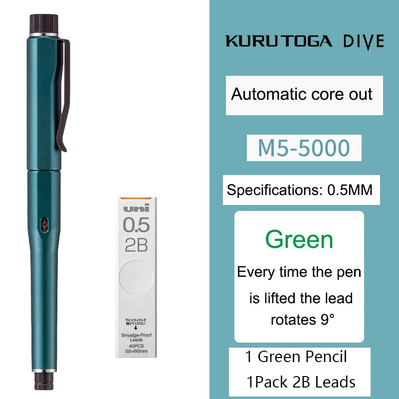 UNI Kuru Toga Dive Metallic Mechanical Pencil Limited Edition M5-5000 0.5mm Automatic Rotation Core