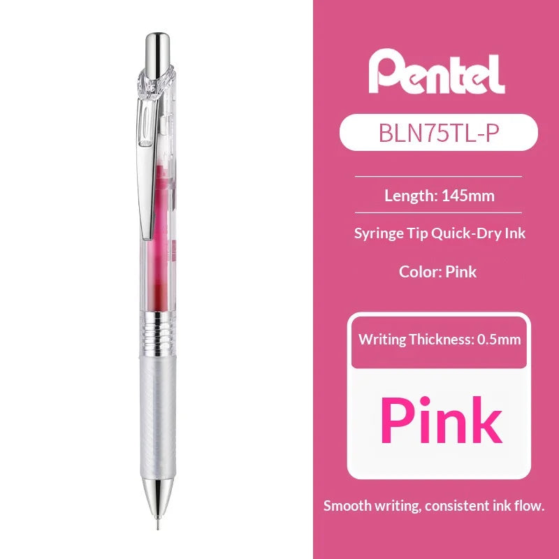 Pentel pink pen with packaging on a white background