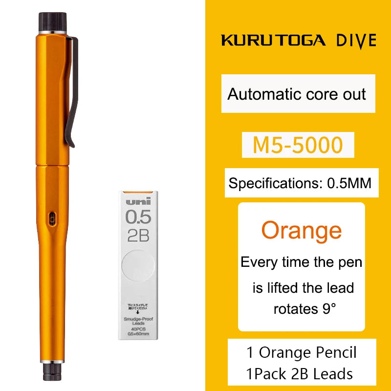 UNI Kuru Toga Dive Metallic Mechanical Pencil Limited Edition M5-5000 0.5mm Automatic Rotation Core
