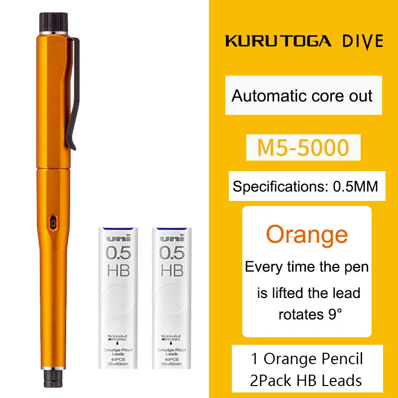 UNI Kuru Toga Dive Metallic Mechanical Pencil Limited Edition M5-5000 0.5mm Automatic Rotation Core