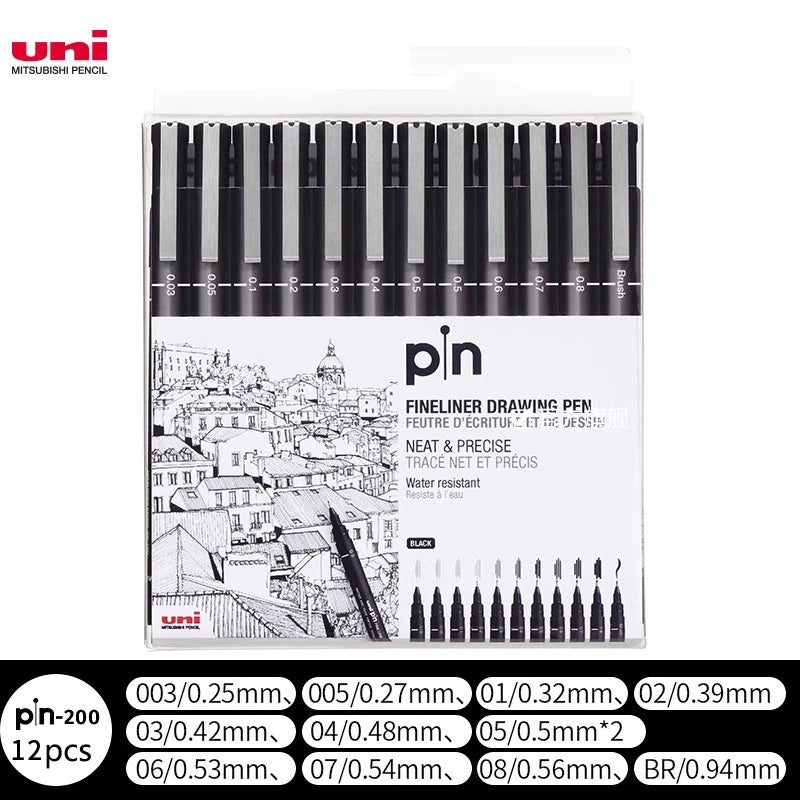 UNI PIN Gel Pen Fineliner Drawing Pin-200 Waterproof 0.25-0.94mm