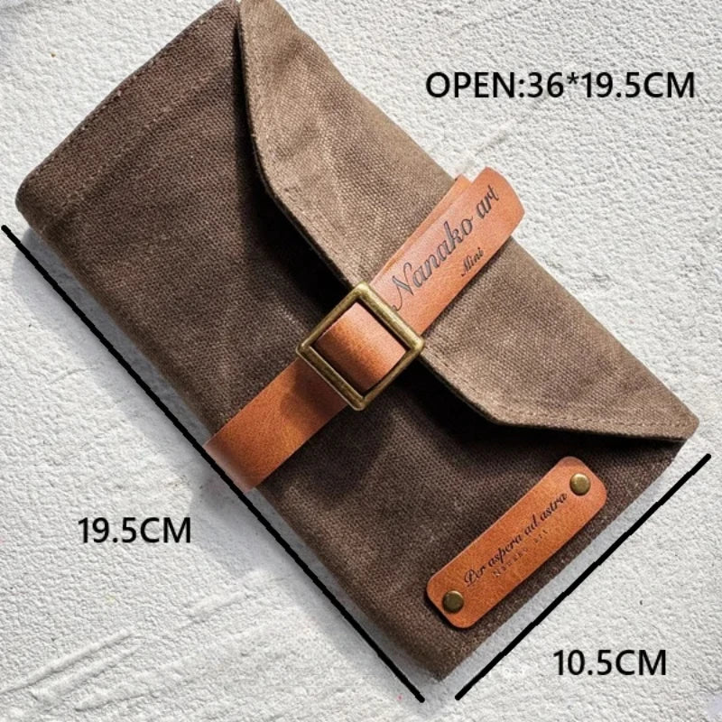 Pencil Bag Oil Wax Leather Waterproof Canvas