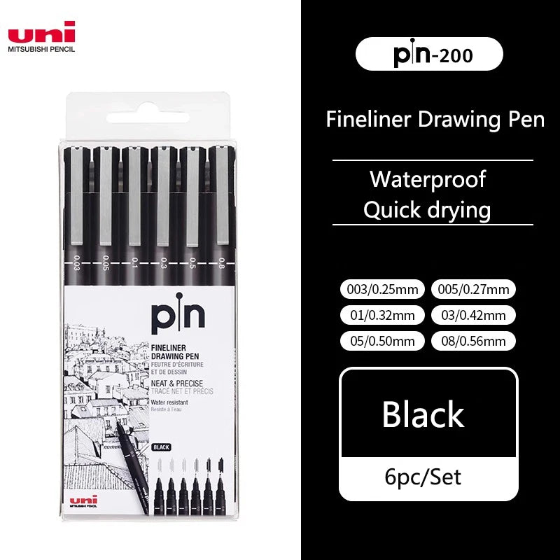 UNI PIN Gel Pen Fineliner Drawing Pin-200 Waterproof 0.25-0.94mm