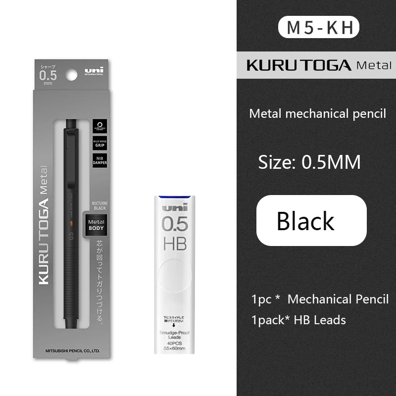 UNI Kuru Toga Mechanical Pencil M5-KW/KH 0.5mm Metal Body Self Rotation Anti-Break Lead
