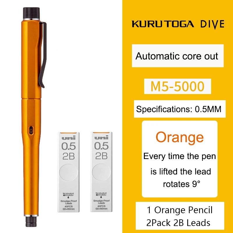 UNI Kuru Toga Dive Metallic Mechanical Pencil Limited Edition M5-5000 0.5mm Automatic Rotation Core