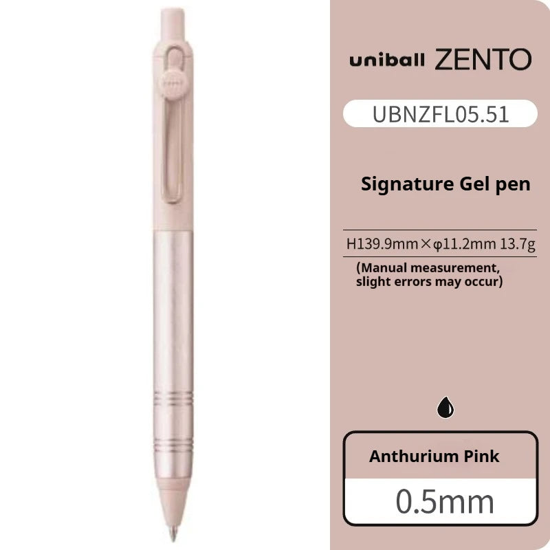 Uniball Zento Signature Gel pen in Anthurium Pink with packaging on a white background