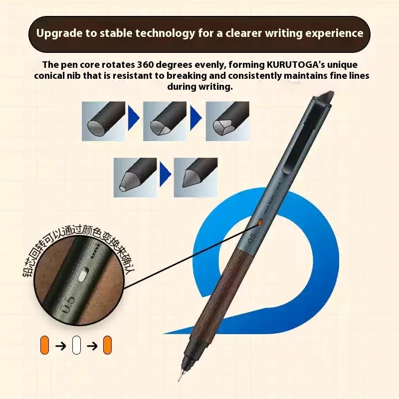 UNI Kuru Toga Mechanical Pencil M5-KW/KH 0.5mm Metal Body Self Rotation Anti-Break Lead