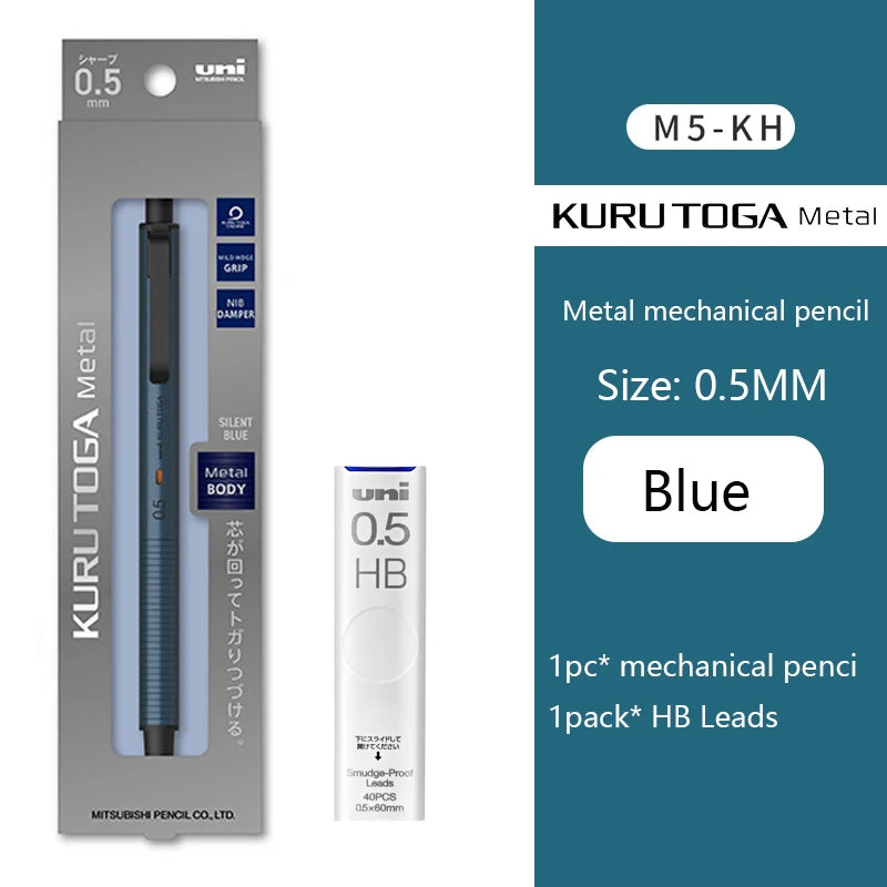 UNI Kuru Toga Mechanical Pencil M5-KW/KH 0.5mm Metal Body Self Rotation Anti-Break Lead