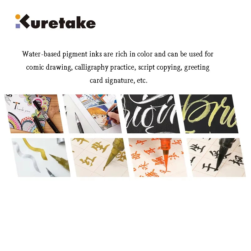 KURETAKE Brush Pen Medium tip marker, Black Ink Refillable