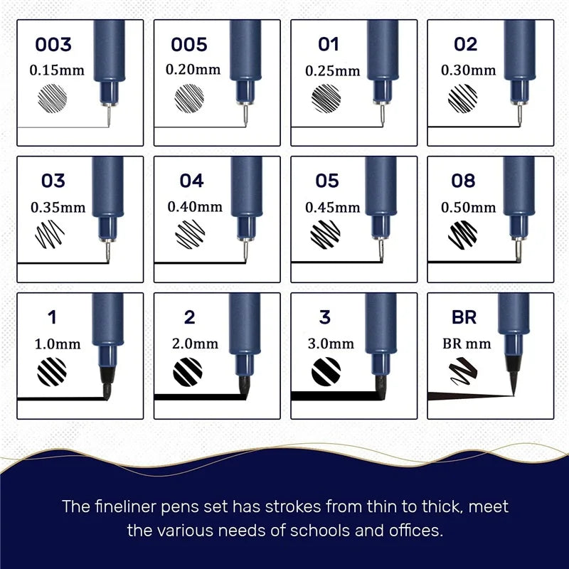 SAKURA Pigma Micron Pens Set of 12 Black Fineliner Marker