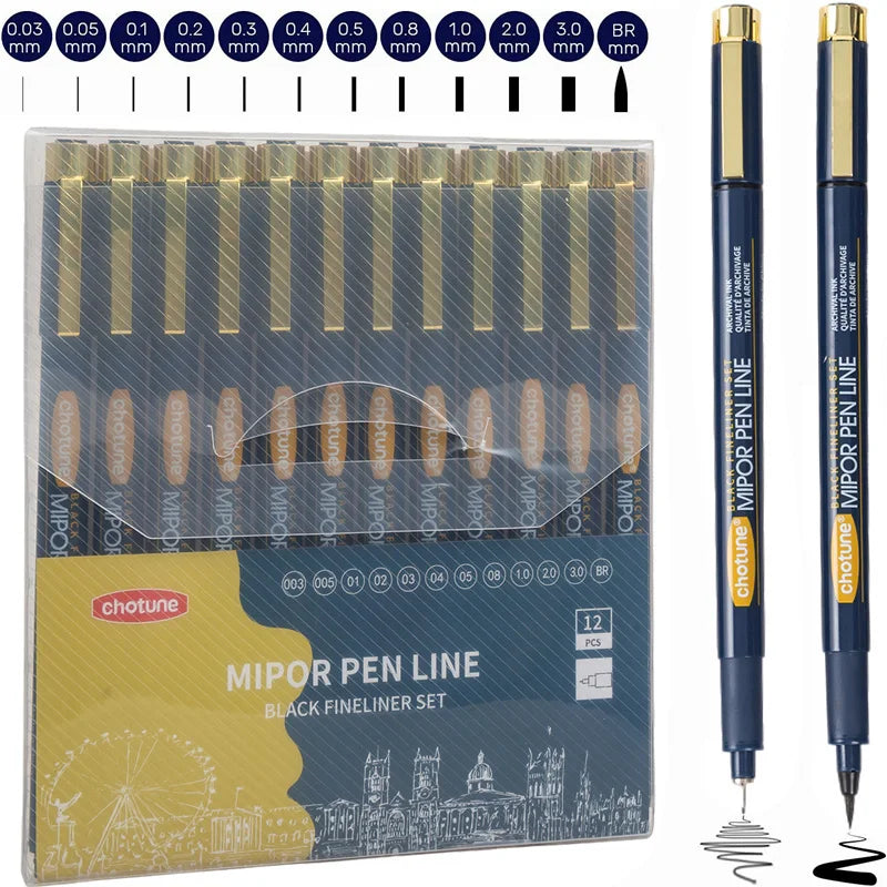 SAKURA Pigma Micron Pens Set of 12 Black Fineliner Marker