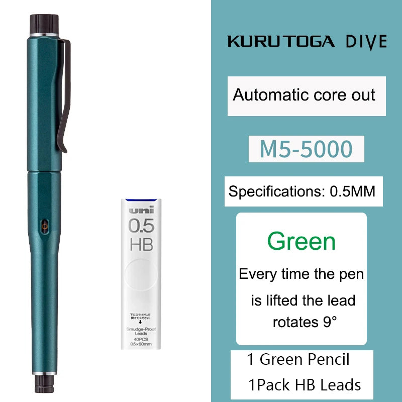 UNI Kuru Toga Dive Metallic Mechanical Pencil Limited Edition M5-5000 0.5mm Automatic Rotation Core