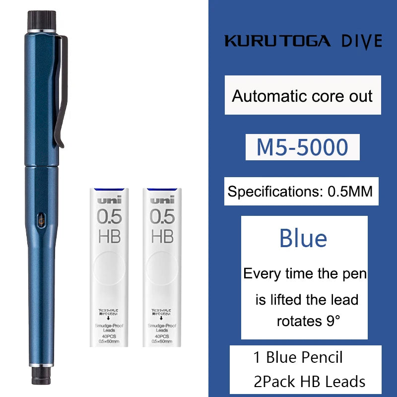 UNI Kuru Toga Dive Metallic Mechanical Pencil Limited Edition M5-5000 0.5mm Automatic Rotation Core