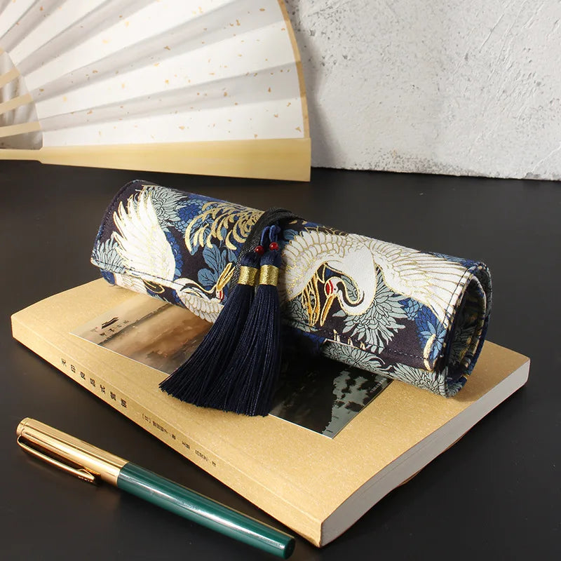 Pencil Case Japanese Retro Style Gold Foil Canvas