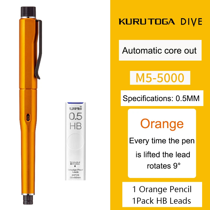 UNI Kuru Toga Dive Metallic Mechanical Pencil Limited Edition M5-5000 0.5mm Automatic Rotation Core