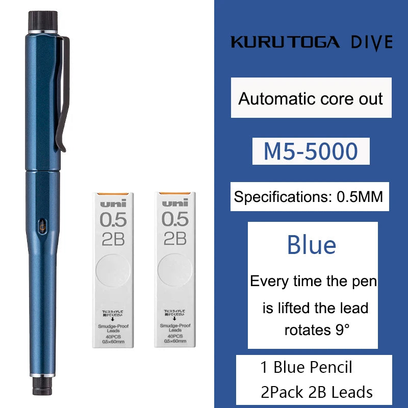 UNI Kuru Toga Dive Metallic Mechanical Pencil Limited Edition M5-5000 0.5mm Automatic Rotation Core