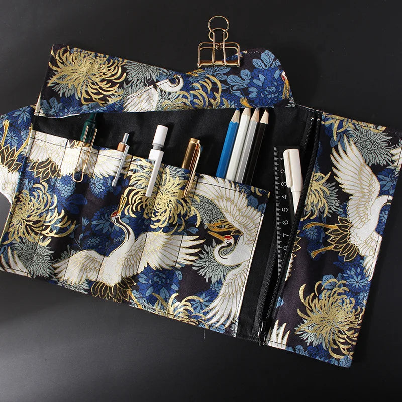 Pencil Case Japanese Retro Style Gold Foil Canvas