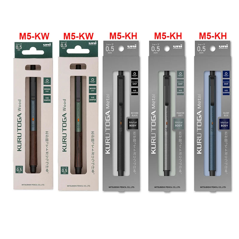 UNI Kuru Toga Mechanical Pencil M5-KW/KH 0.5mm Metal Body Self Rotation Anti-Break Lead